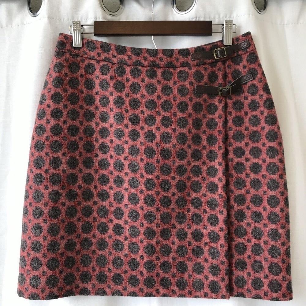 Boden Tweed Kilt British Tweed by Moon Skirt US Size 8 Red Polkadot - Picture 2 of 16